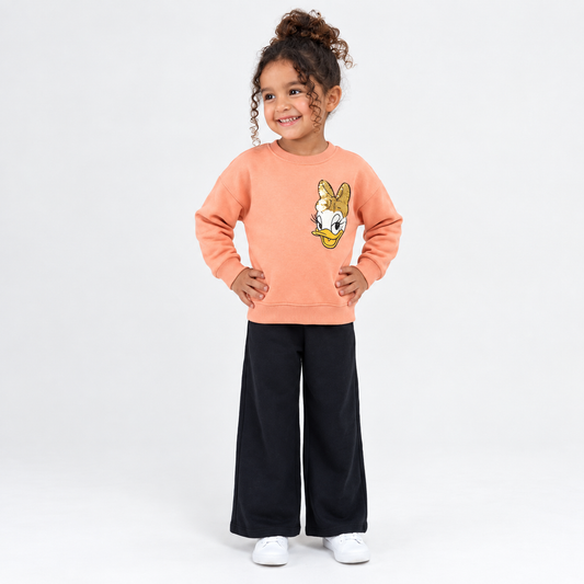 Girls’ Peach Sweatshirt & Black Pants Set