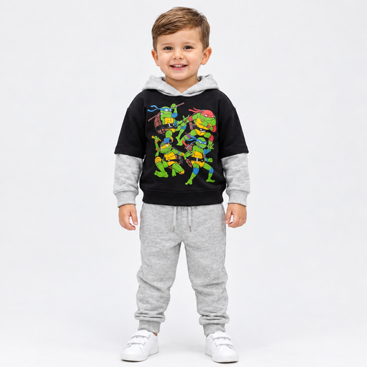 Boys 2-Piece TMNT Layered Hoodie & Heather Grey Joggers Set