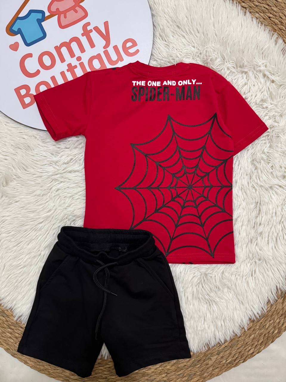 Spider-Man Boys Summer Set – Red T-Shirt & Black Shorts CZKB025