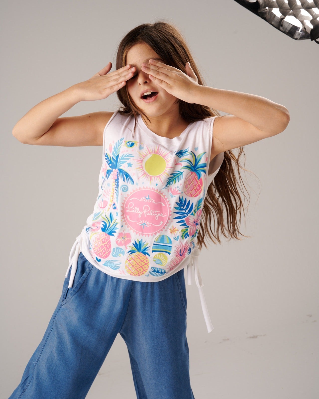 Girls Chambray Wide Leg Pants – Casual Summer Trousers |JM1016