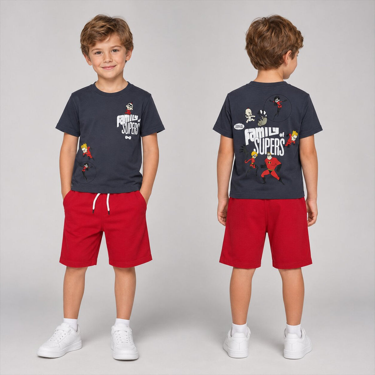 The Incredibles Boys Summer Set – Grey T-Shirt & Red Shorts