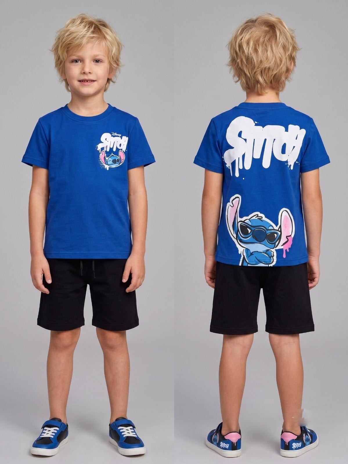 Disney Stitch Boys Summer Set – Blue T-Shirt & Black Shorts