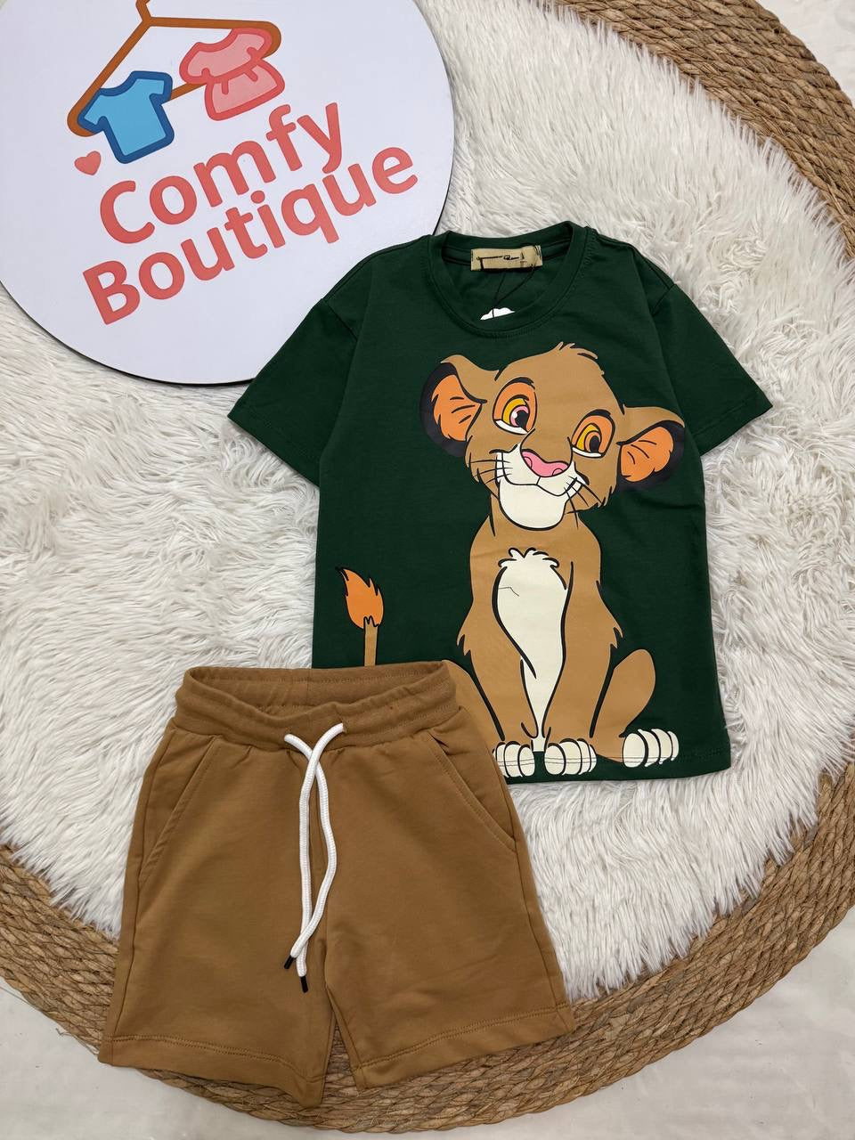Lion King Boys Summer Set – Green T-Shirt & Camel Shorts CZKB022