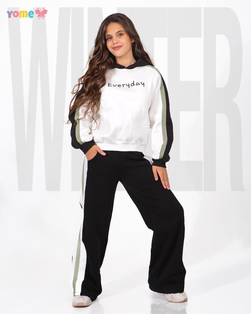 Everyday Black & White Girls’ Tracksuit Set : YM2-002G