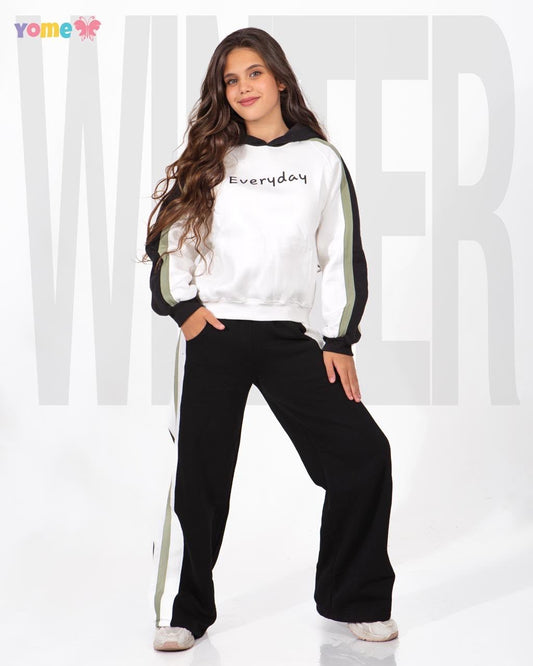 Everyday Black & White Girls’ Tracksuit Set : YM2-002G