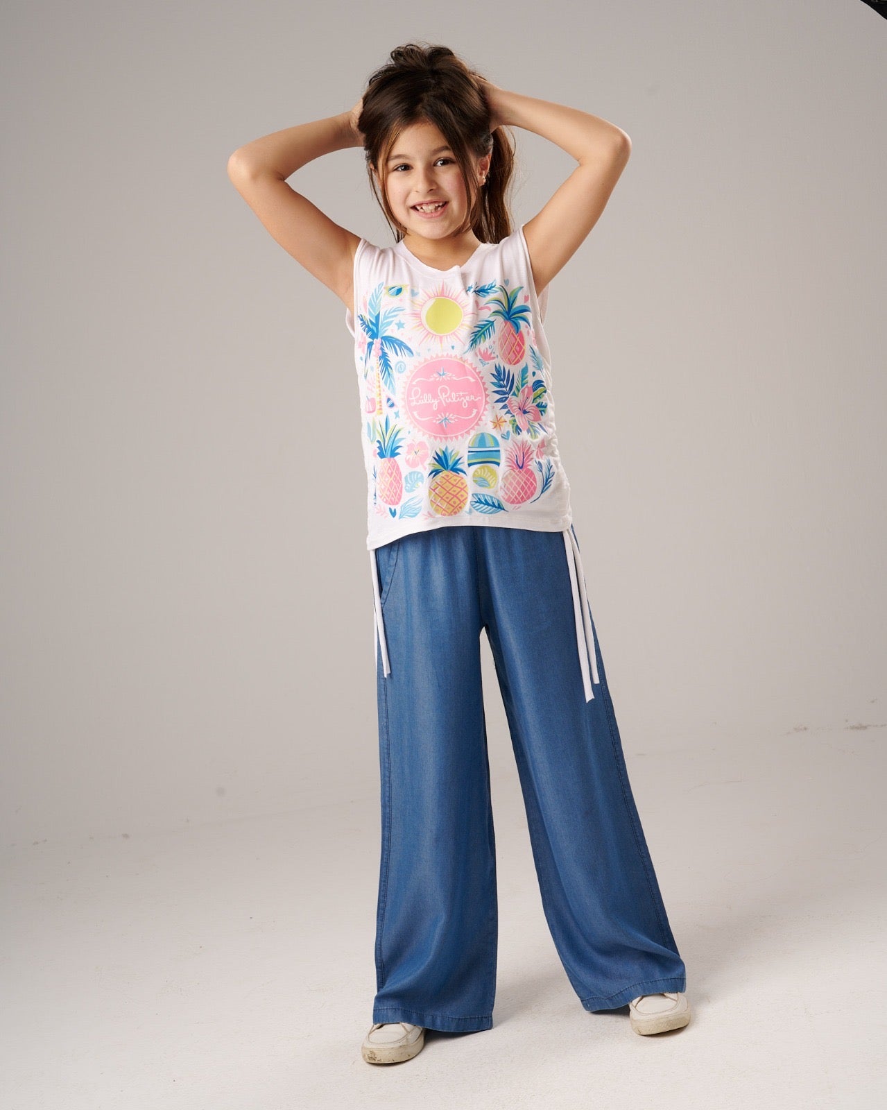 Girls Chambray Wide Leg Pants – Casual Summer Trousers |JM1016