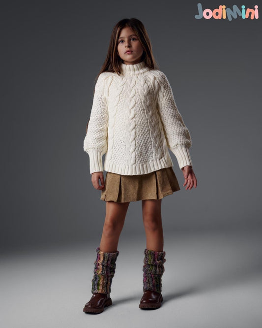 Girls’ Cable Knit Turtleneck Sweater – Cream