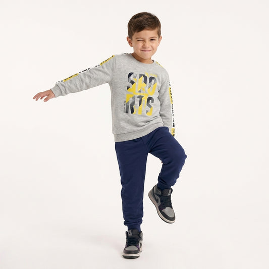 Boys' Grey "SPORTS" Graphic Sweatshirt & Navy Sweatpants 2-Piece Set