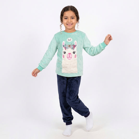 Girls Mint Green Llama Fleece Pajama Set