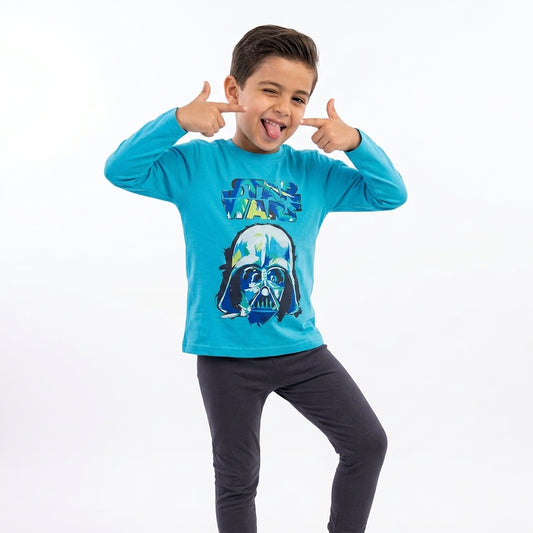 Star Wars Kids’ Pajama Set – Blue Long-Sleeve Top & Gray Pants