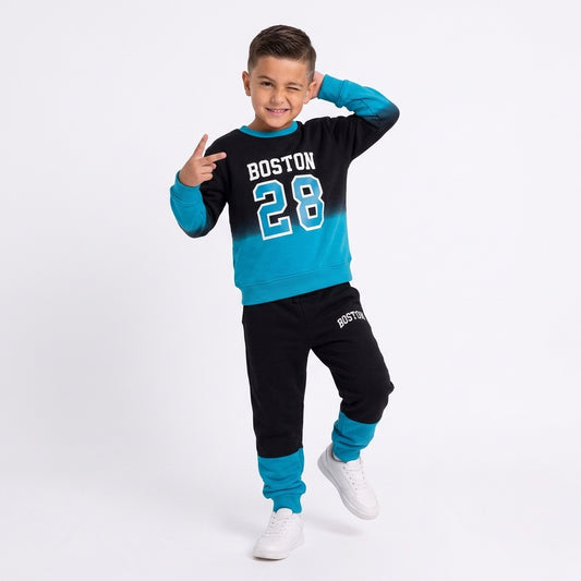 Boys 2-Piece Black & Blue Gradient "BOSTON 28" Tracksuit