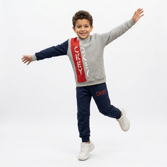 Boys Colorblock "OKEY" Sweatshirt & Navy Pants Tracksuit Set