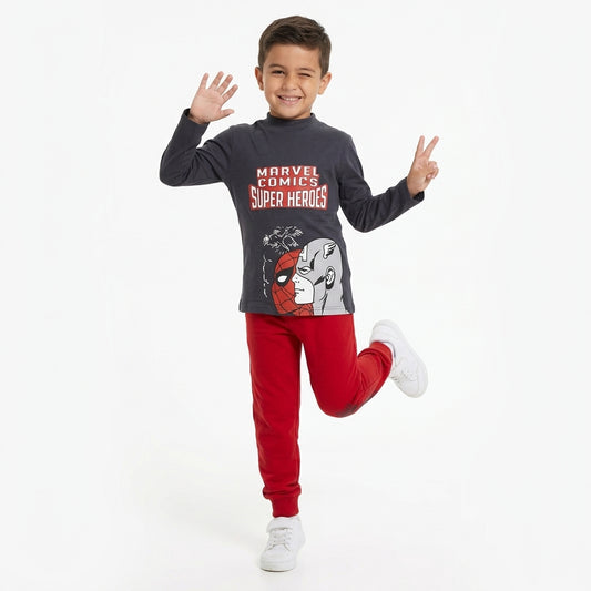 Boys Marvel Super Heroes Grey & Red Pajama Set