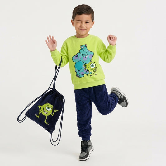 Boys' Disney Monsters, Inc. Plush Fleece Pyjama Set – Lime Green & Navy