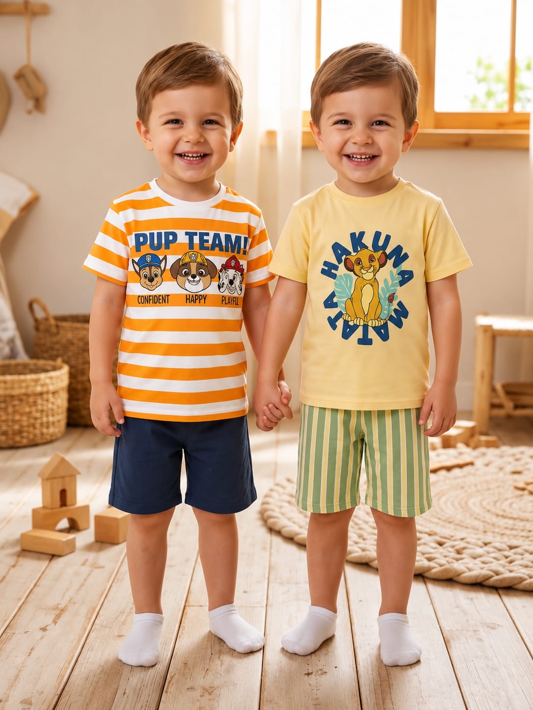 2-Pack Boys Disney Lion King Cotton T-Shirt & Shorts Set – Summer Kids Outfit – Yellow
