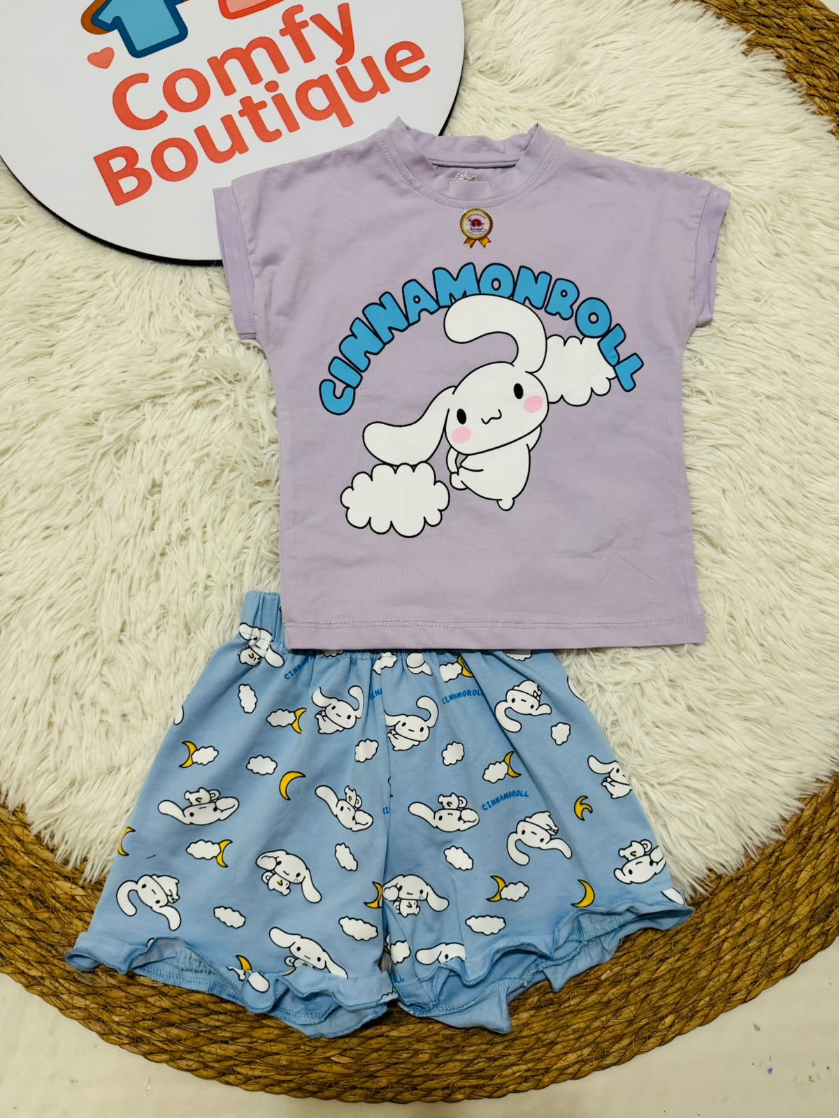2-Pack Girls Summer Cotton Pajama Set – Cartoon Print T-Shirt & Shorts for Kids