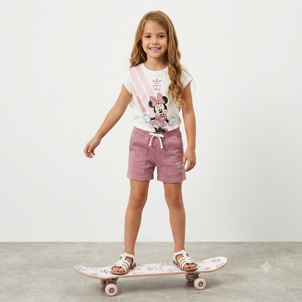 Girls Daisy Duck Summer US007    T-Shirt & Shorts Set – Soft Cotton Casual Outfit – Pink & White – US007