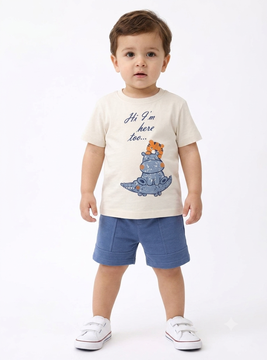 Playful Safari Graphic Tee & Blue Shorts Set
