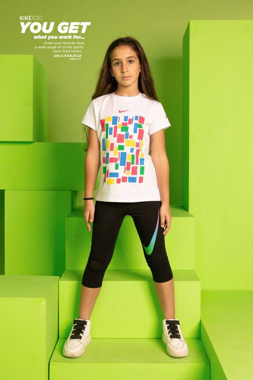 Girls White Graphic Sports Set – Kids Cotton T-Shirt & Black Capri Leggings | Casual Activewear Outfit|B1604