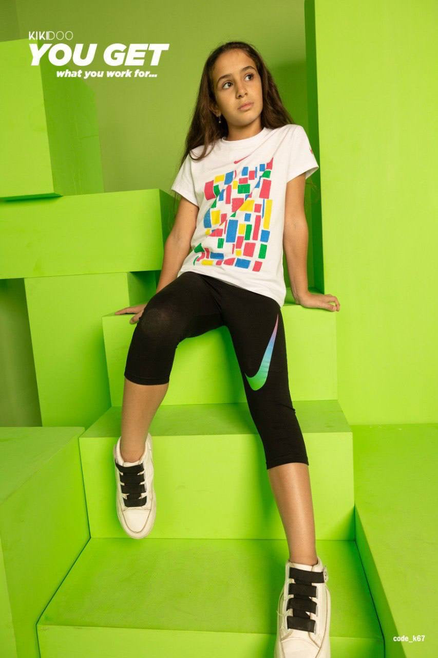 Girls White Graphic Sports Set – Kids Cotton T-Shirt & Black Capri Leggings | Casual Activewear Outfit|B1604
