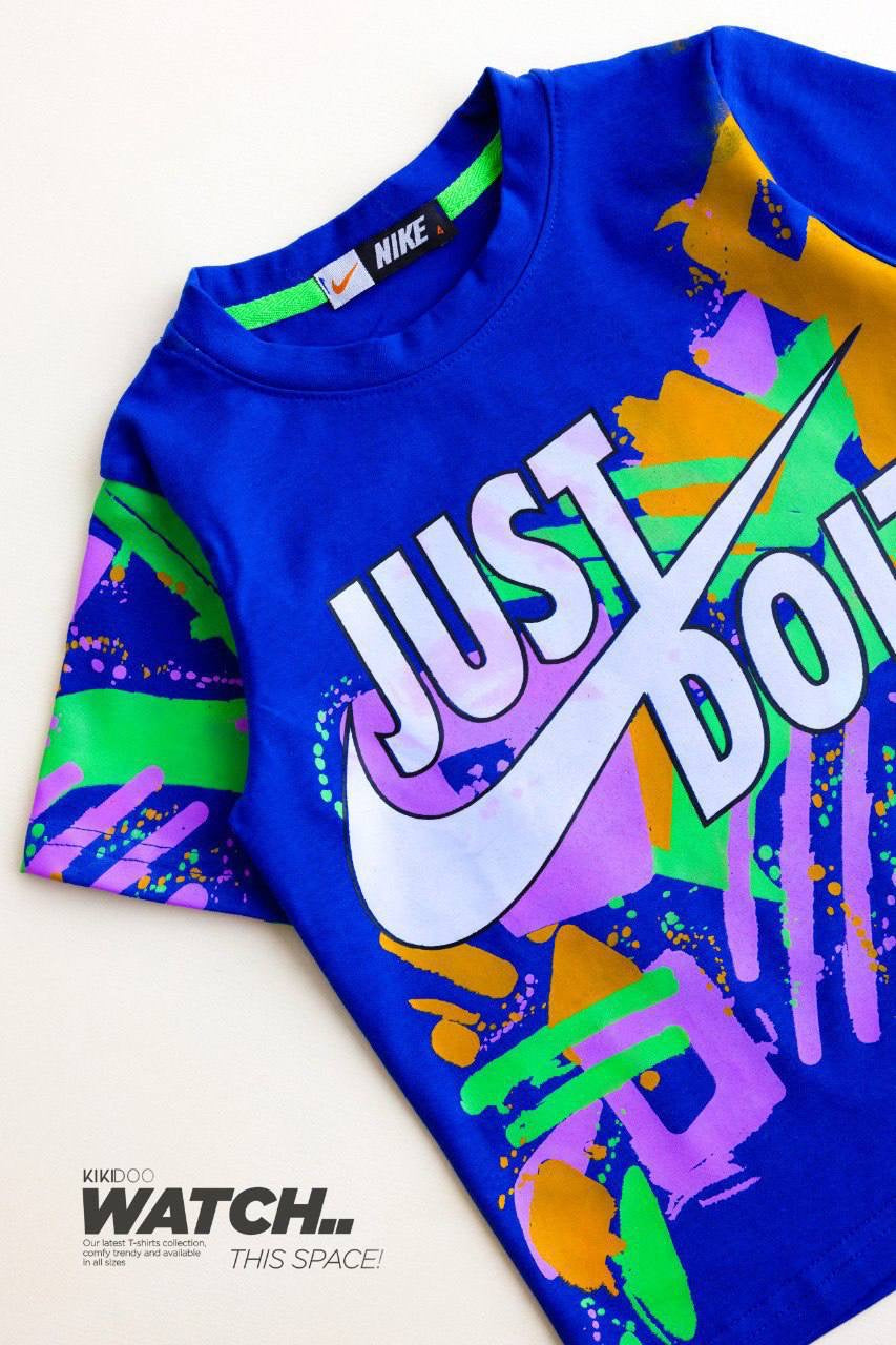 Nike Just Do It Boys Summer Outfit Set – Blue Graphic T-Shirt & Grey Shorts |B1601