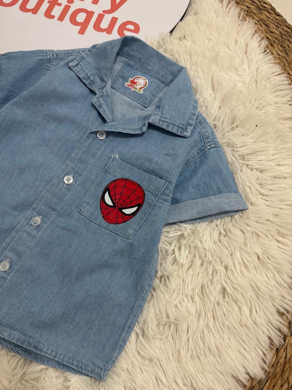 Spider-Man Boys Denim Shirt & White Shorts Set