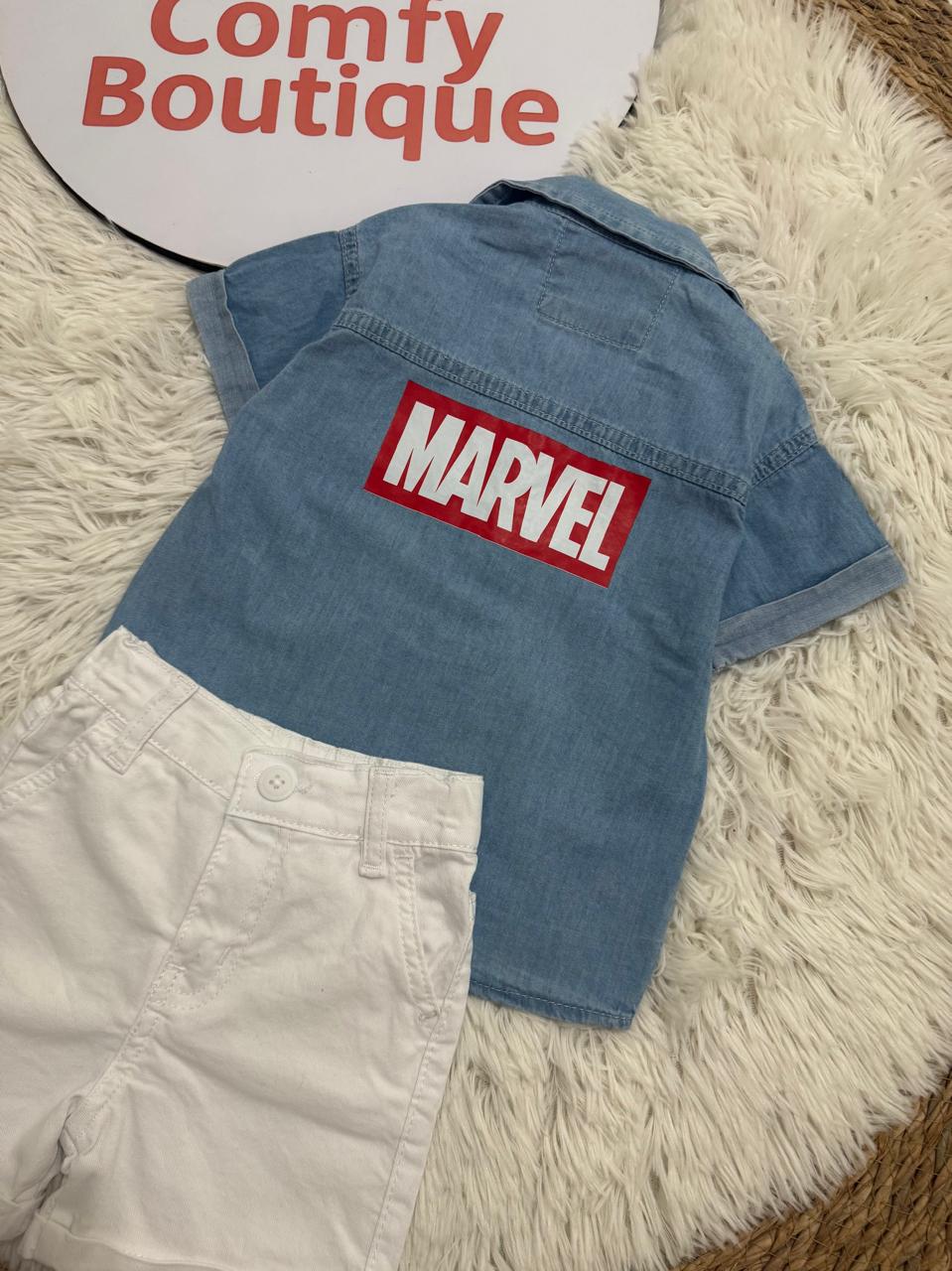 Spider-Man Boys Denim Shirt & White Shorts Set