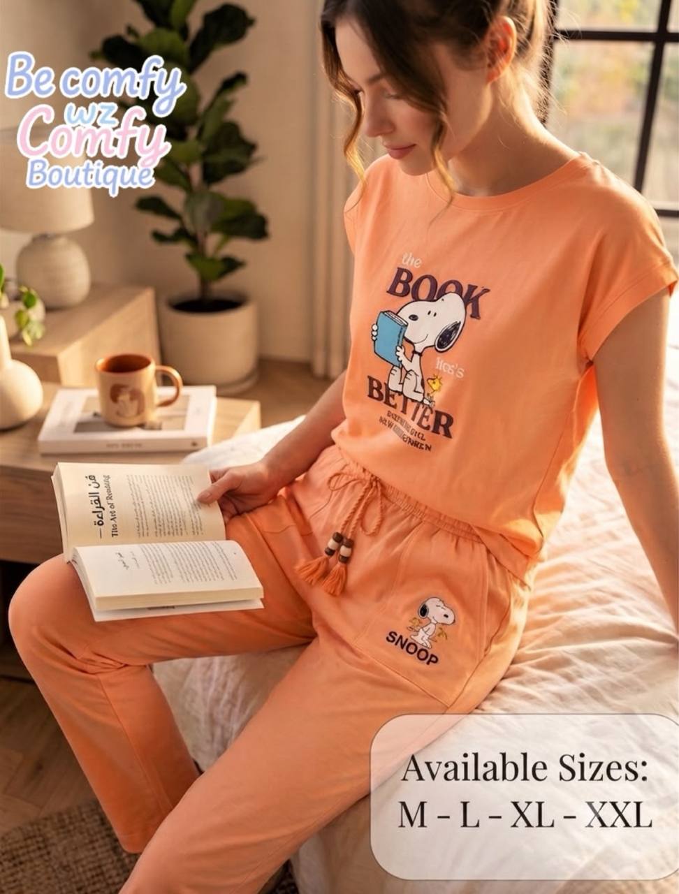 Women’s Snoopy Cotton Pajama Set – Peach Summer Homewear & Sleepwear | Soft & Comfortable | SM6151B