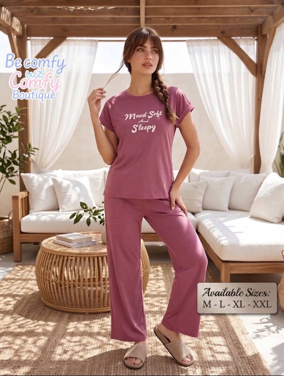 Women’s Soft Cotton Pajama Set – Mood Soft &   Sleepy Print Short Sleeve Loungewear, Pink| SM6155C