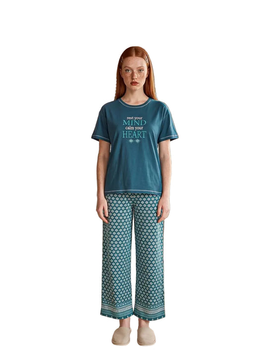 Women’s Cotton Pajama Set – SM6118 - Blue Printed Lounge & Sleepwear | Soft Summer Nightwear |SM6118