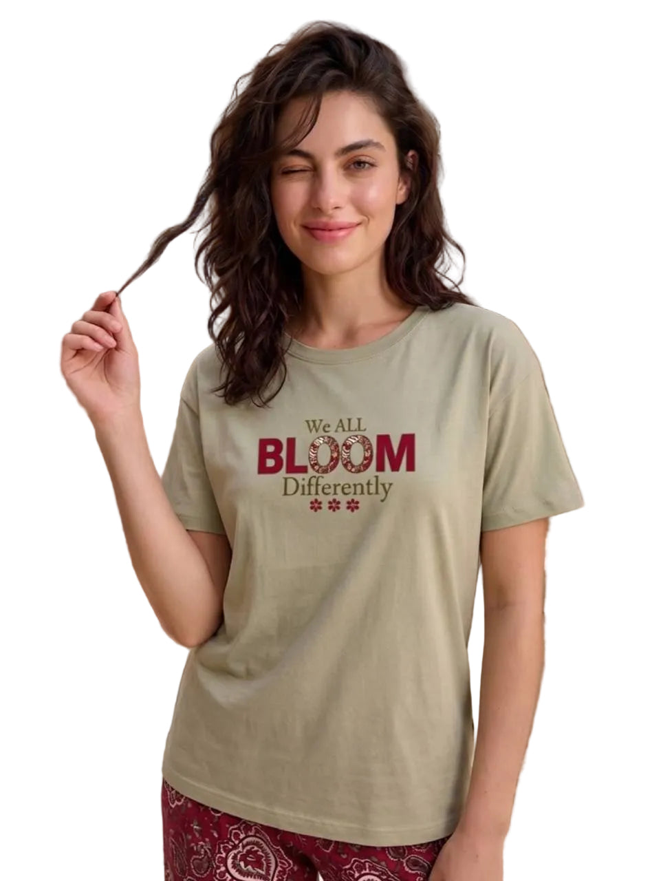Women’s Summer Pajama Set – Bloom Print Cotton T-Shirt & Paisley Printed Pants | Soft Loungewear | SM6139A