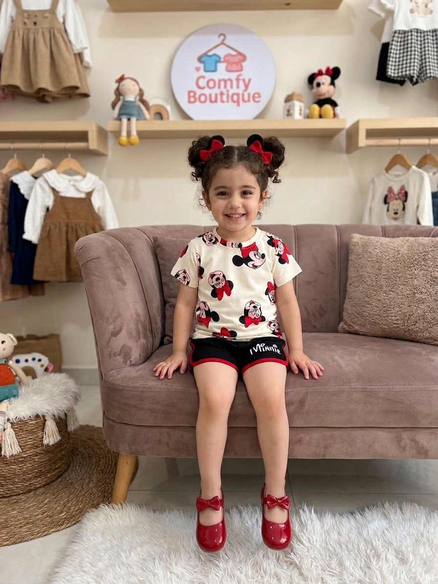 Girls Minnie Mouse Summer Set – White & Black