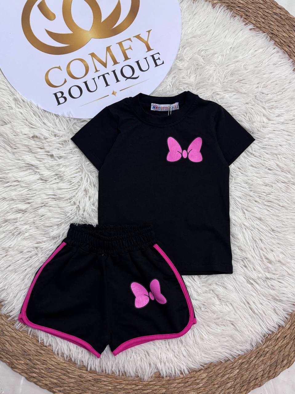 Girls’ Butterfly Summer Outfit – Black T-Shirt & Matching Shorts Set | Soft Cotton |RM013G