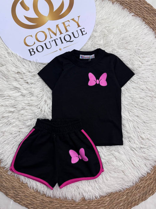 Girls’ Butterfly Summer Outfit – RM013G - Black T-Shirt & Matching Shorts Set | Soft Cotton |RM013G