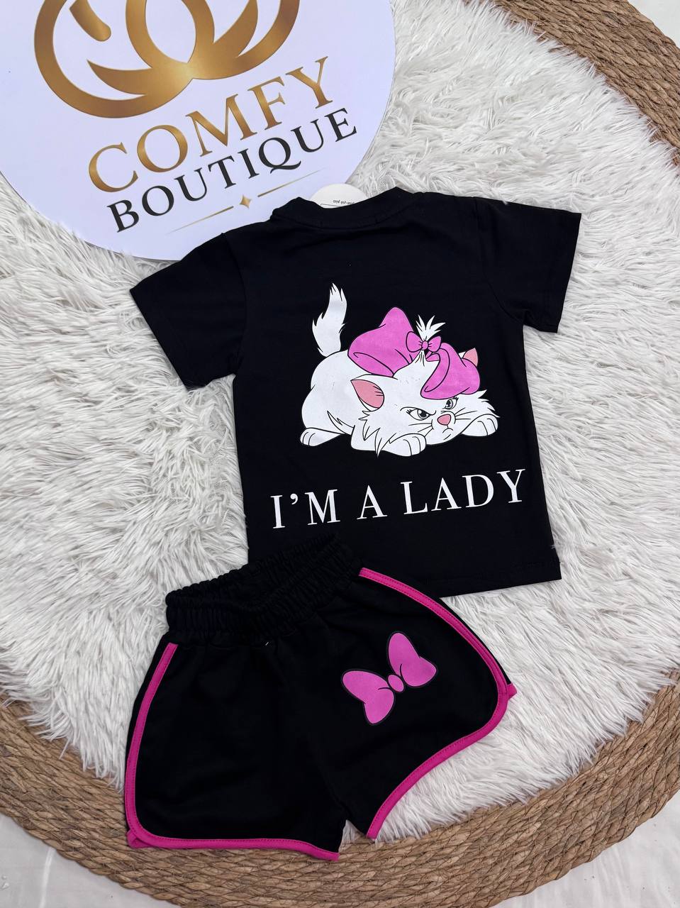 Girls’ Butterfly Summer Outfit – Black T-Shirt & Matching Shorts Set | Soft Cotton |RM013G