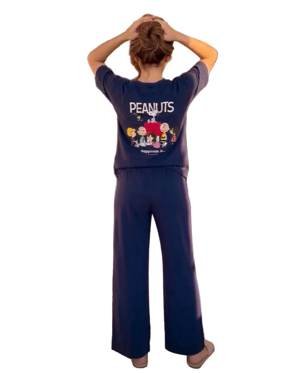 Women’s Navy Blue Lounge Set – Short Sleeve Top & Wide Leg Pants | Soft Cotton | SM6152B