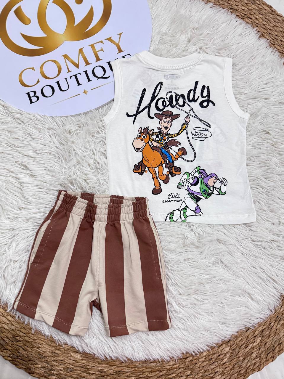Disney Toy Story Boys Summer Outfit Set – Sleeveless Cotton Tank Top & Striped Shorts | BK011B
