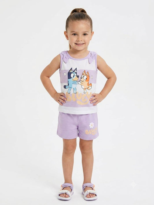 Girls Bluey Summer Outfit Set – BK014G - Sleeveless Cotton Top & Shorts 2-Piece Kids Casual Clothing|BK014G