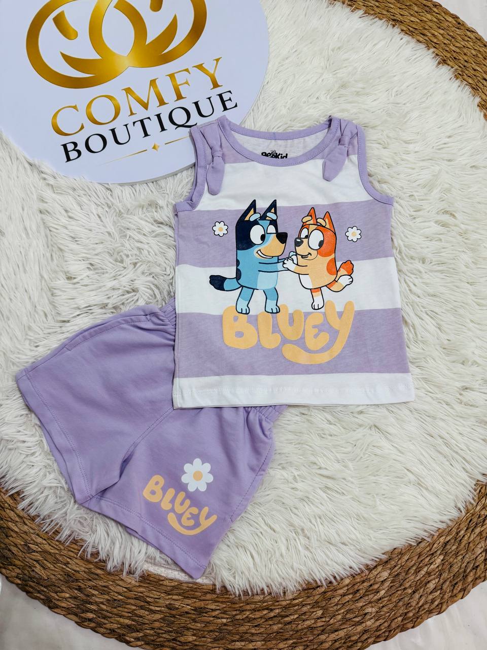 Girls Bluey Summer Outfit Set – Sleeveless Cotton Top & Shorts 2-Piece Kids Casual Clothing|BK014G