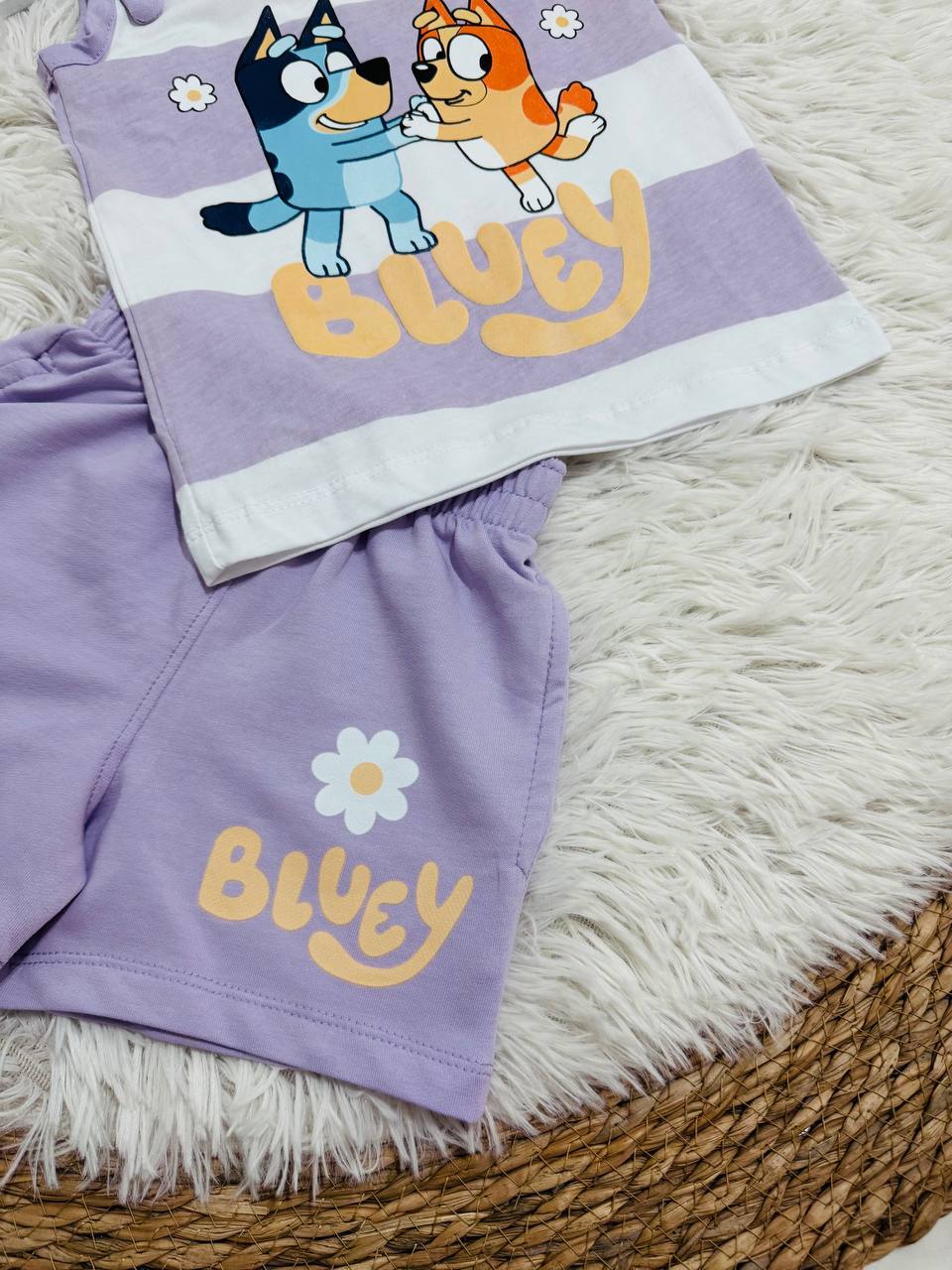 Girls Bluey Summer Outfit Set – Sleeveless Cotton Top & Shorts 2-Piece Kids Casual Clothing|BK014G