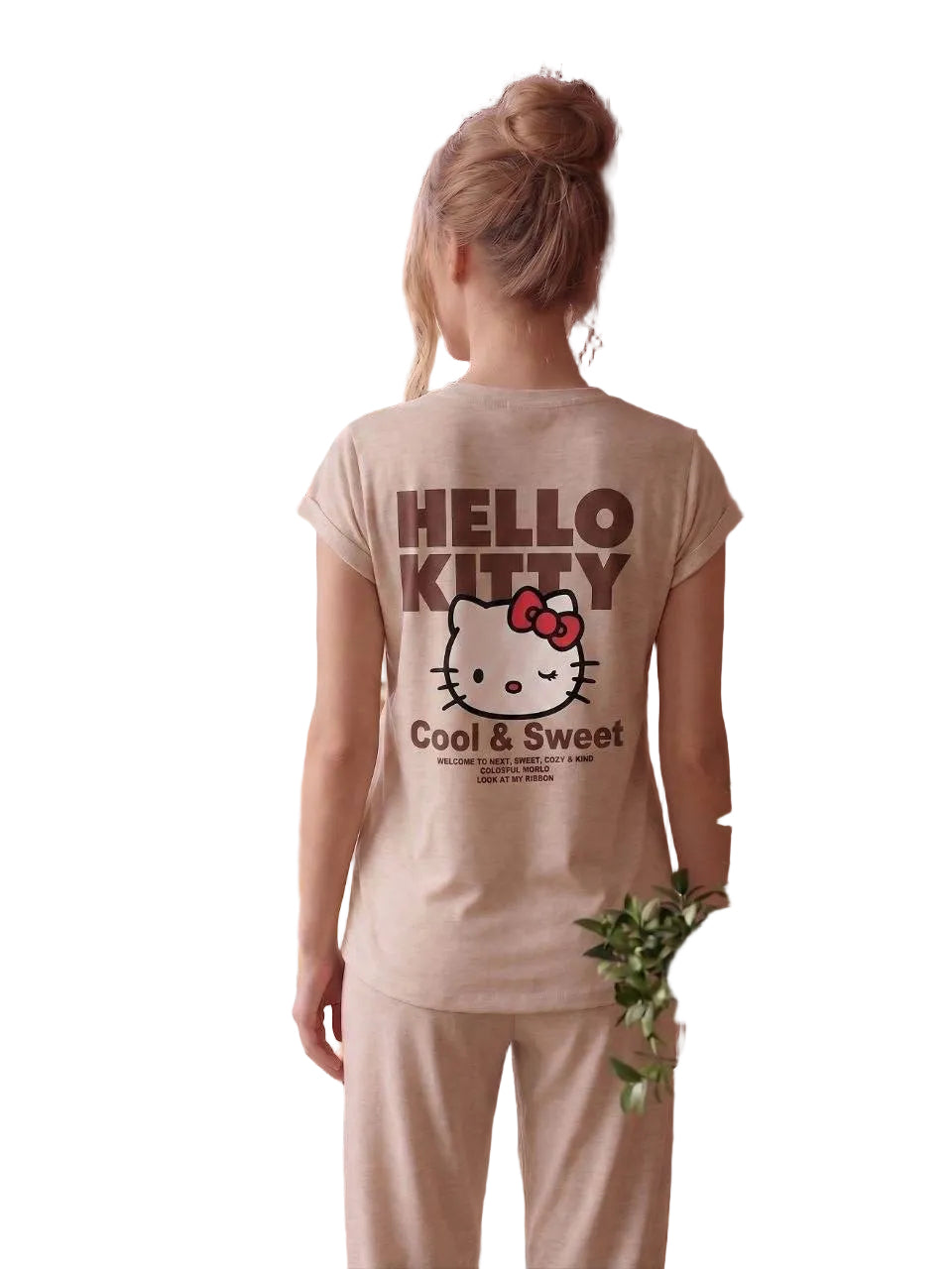 Women’s Hello Kitty Cotton Pajama Set – Short Sleeve Lounge & Sleepwear with Wide Leg Pants|SM6163