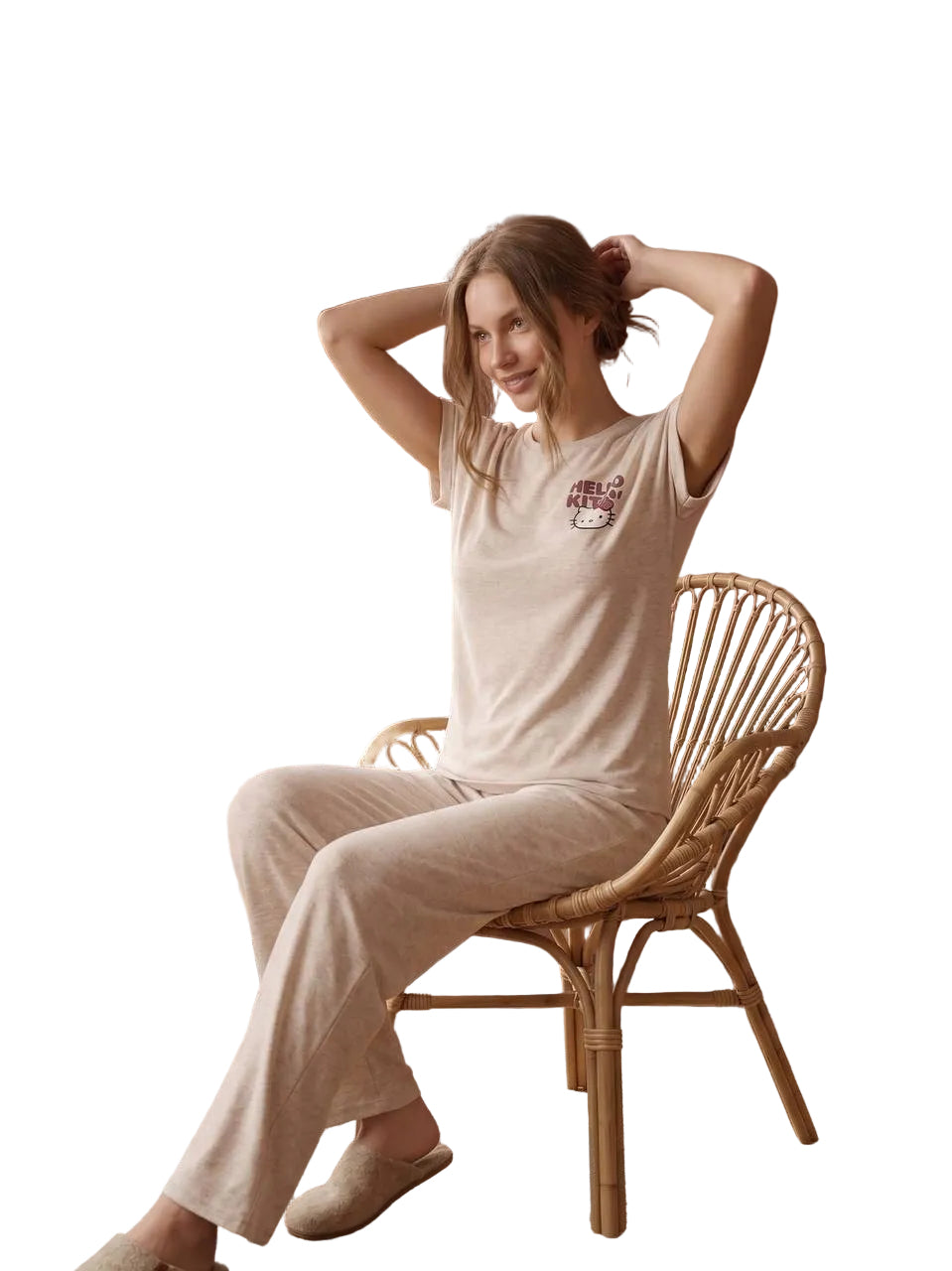 Women’s Hello Kitty Cotton Pajama Set – Short Sleeve Lounge & Sleepwear with Wide Leg Pants|SM6163