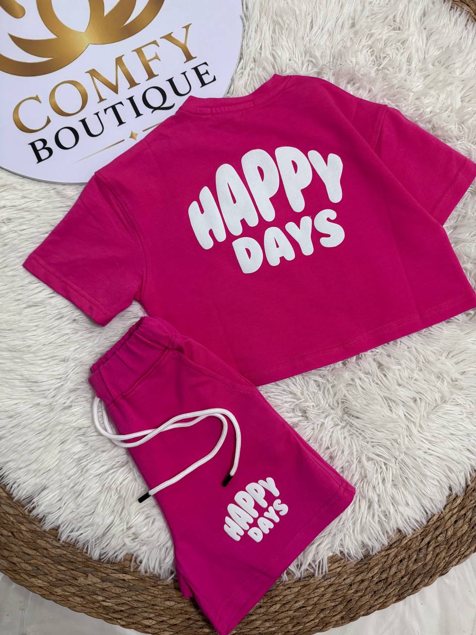 Girls Happy Days Summer T-Shirt & Shorts Set – Fuchsia Cotton Casual Outfit |RM021G