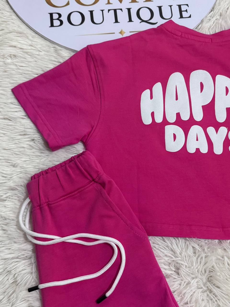 Girls Happy Days Summer T-Shirt & Shorts Set – Fuchsia Cotton Casual Outfit |RM021G