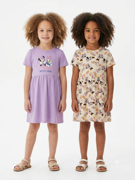 (PACK OF TWO).              Girls’ Disney Minnie Mouse Summer Cotton Dress LI011G – Soft Casual Kids Dress |LI011G