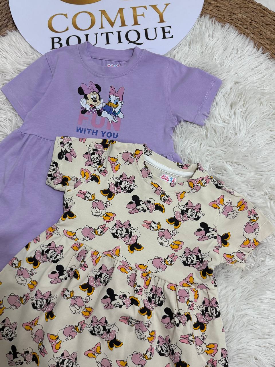 (PACK OF TWO).              Girls’ Disney Minnie Mouse Summer Cotton Dress LI013G – Soft Casual Kids Dress |LI013G