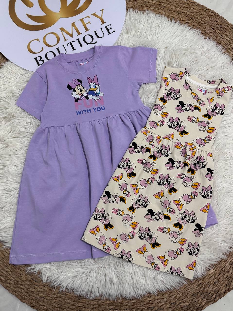 (PACK OF TWO).              Girls’ Disney Minnie Mouse Summer Cotton Dress LI013G – Soft Casual Kids Dress |LI013G