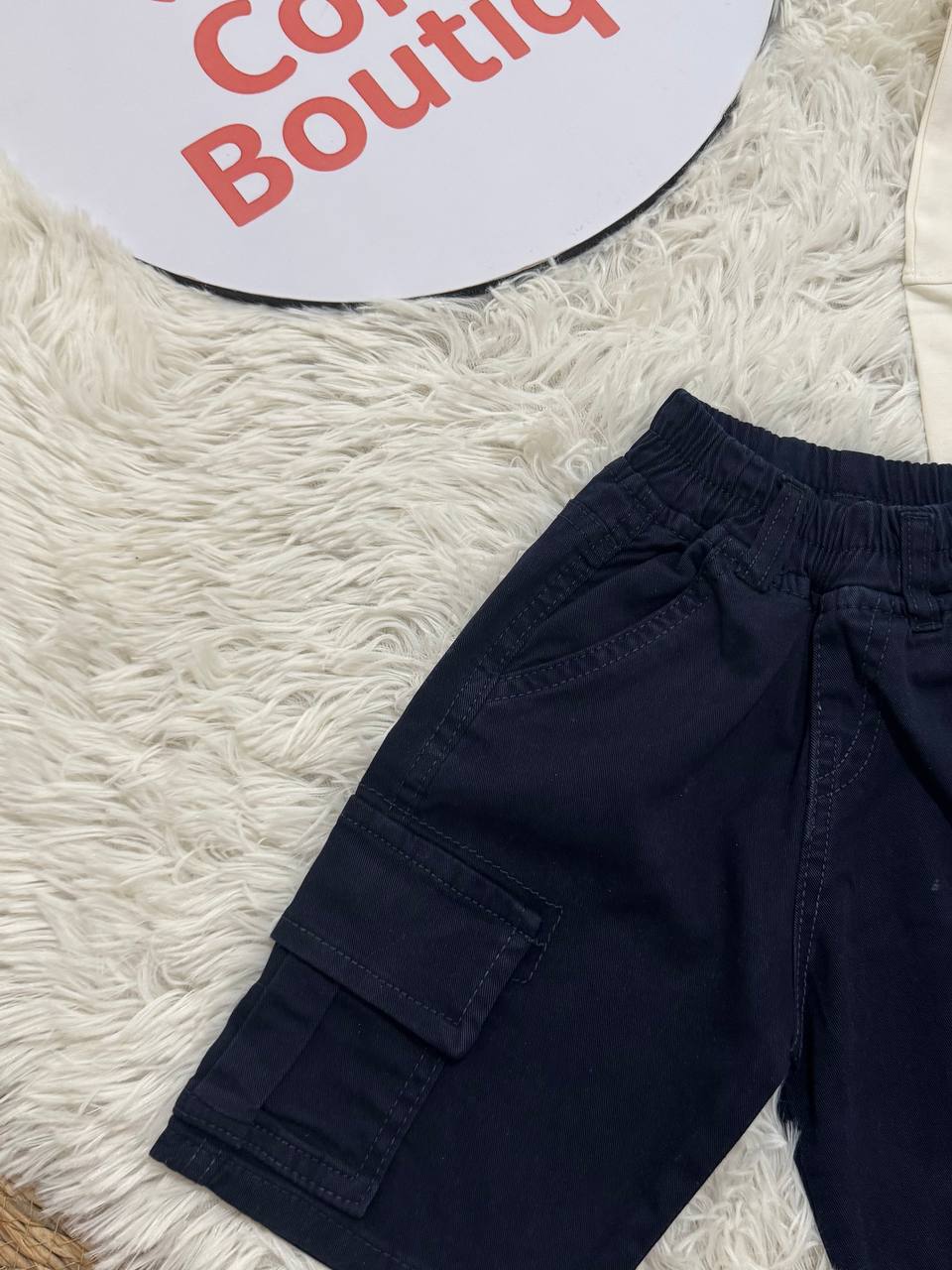 Boys White Sailor Print Oversized T-Shirt with Navy Cargo Shorts Set | Summer Casual Outfit|HP004B