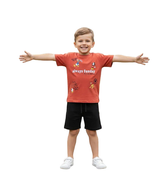 Boys Summer T-Shirt & Shorts Set | Always Sunday Print | 100% Cotton | KB001B