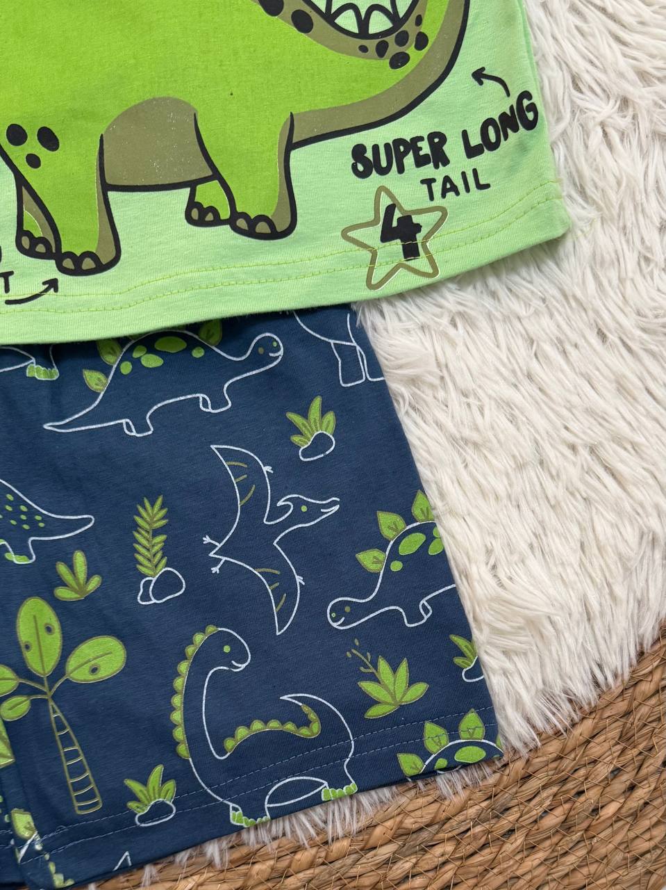 Boys Cotton Summer Pajama Set – Dinosaur Print Sleeveless Top & Printed Shorts |ZM016B